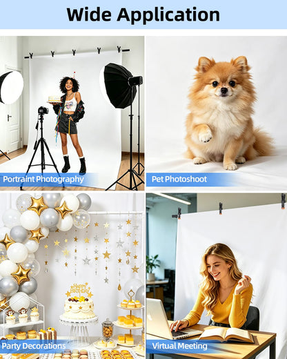 Hemmotop White Photo Backdrop Stand 8x7.5ft, Seamless White Photography Background with Stand Kit for Photoshoot Wedding Birthday Graduation Baby Shower Parties Projector Screen