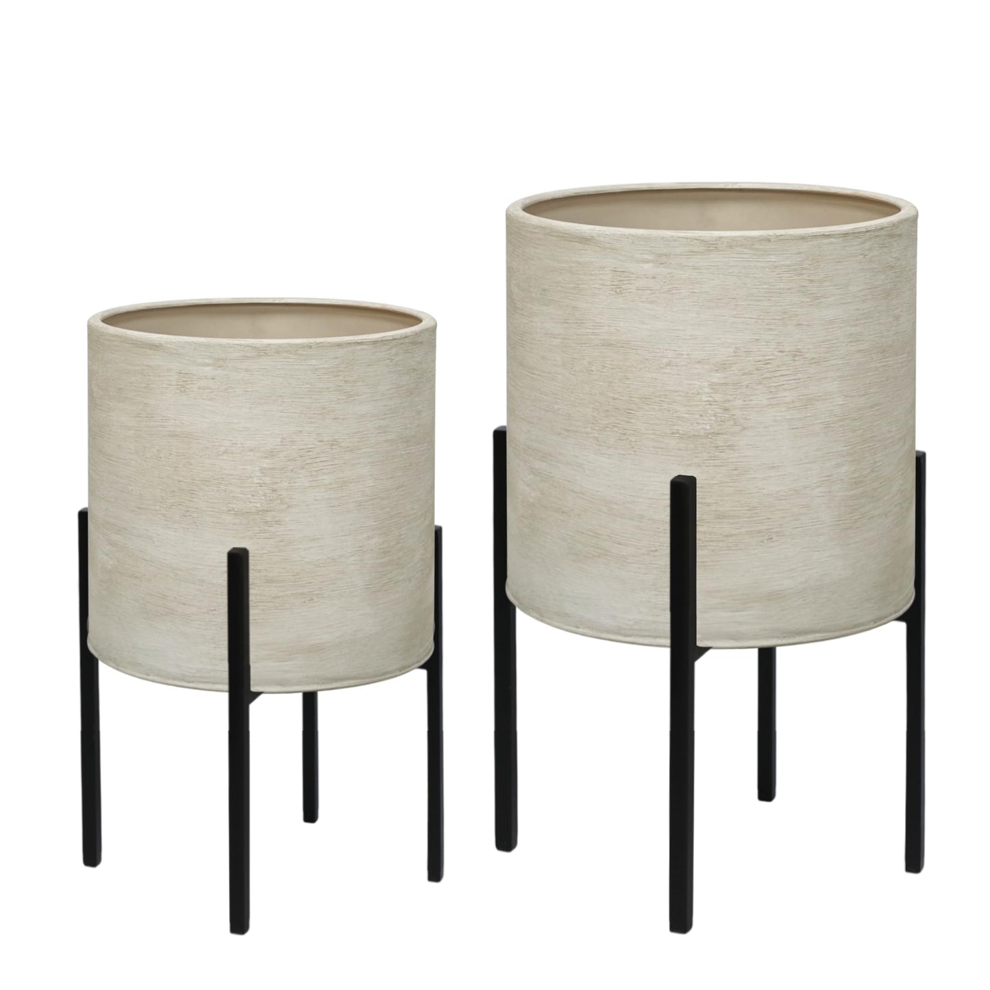 ARNIS Modern Plant Pots, Large Planters with Stand, Set of 2 Decorative Planters, Metal Pots with Drainage Holes for Living Room, Office, Garden or Balcony, 10.5 &12.55 Inch, Dirt