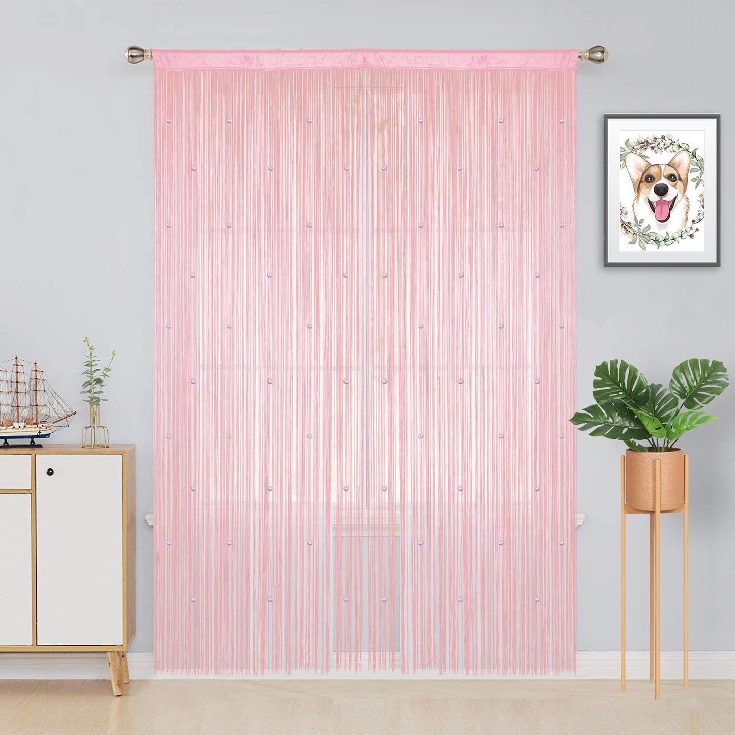 YIIBAII Beaded Curtain Beaded Curtains for Doorways Crystals Suitable for Interior Decoration and Partitions Hippy Closet Curtains (Pink, 39"x79")