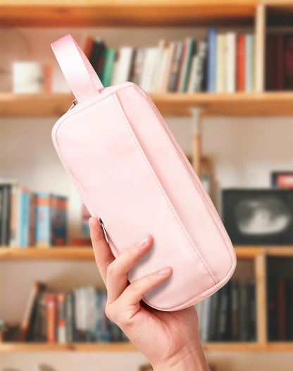 Fmeida Pencil Case Pouch Expandable - Extra Large Pencil Pouch Aesthetic Pencil Bag Office Stationery Organizer with Handle for Adult Men Women - Pink