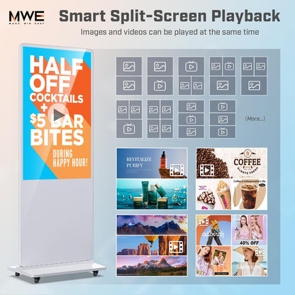 QIXZOCV MWE 54 Inch Touchscreen Kiosk, Indoor Floor Standing Digital Signage, LCD Screen Advertising Display Totem, Interactive Display Poster Android System with Auto Media Player-White