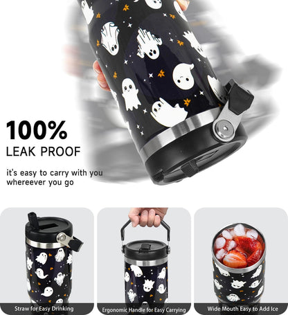 Zifmrtrwn Halloween Tumbler with Handle and Flip Straw Ghost Gifts Coffee Travel Mug Insulated Water Bottle Cup Ghosts Halloween Decor Gifts-30 oz(1PCS)