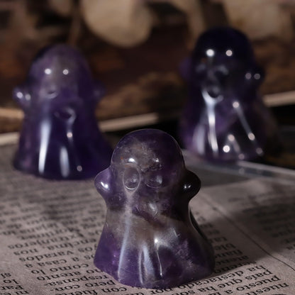 Amogeeli 1 Inch Natural Amethyst Ghost Figurine, Hand-Carved Stone Ghost Statue for Halloween Decoration