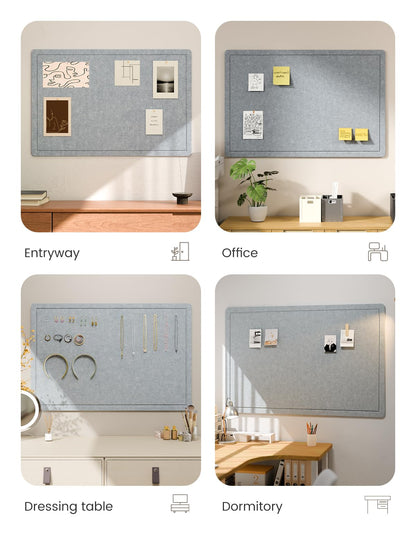 Fluxynara Bulletin Board,35.4" x 23.6" Cork Board Alternative with 12 Safe Removable Adhesive Tabs, Foldable Felt Pin Board for Home Office, Classroom, Bedroom,Entryway for Walls—Blue Gray