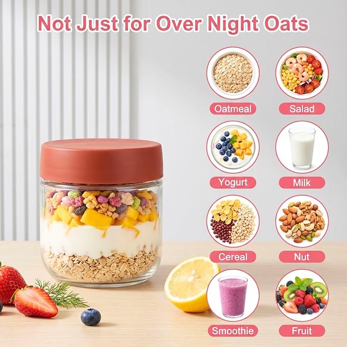 Cididu 8 Pack Overnight Oats Container with Lids, 10 Oz Clear Glass Yogurt Storage Jar, Leak Proof Empty Glass Candy Jar for Food Prep, Spice, Snacks, Jam, Beans, Cereal, Kitchen, Airtight