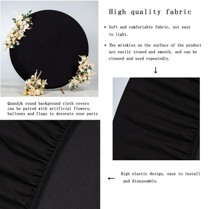 6.5x6.5ft Black Round Backdrop Cover, Polyester Fitted Circle Arch Background Stand Cover for Wedding Birthday Party Bridal Baby Shower Photography Halloween Decorations