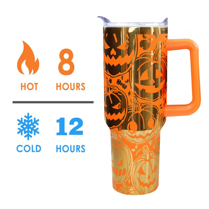 sgqjdpmc 40 oz Halloween Laser Etching Tumbler with Handle Straw Lid Pumpkin Tumbler Gifts for Women Travel Coffee Cup