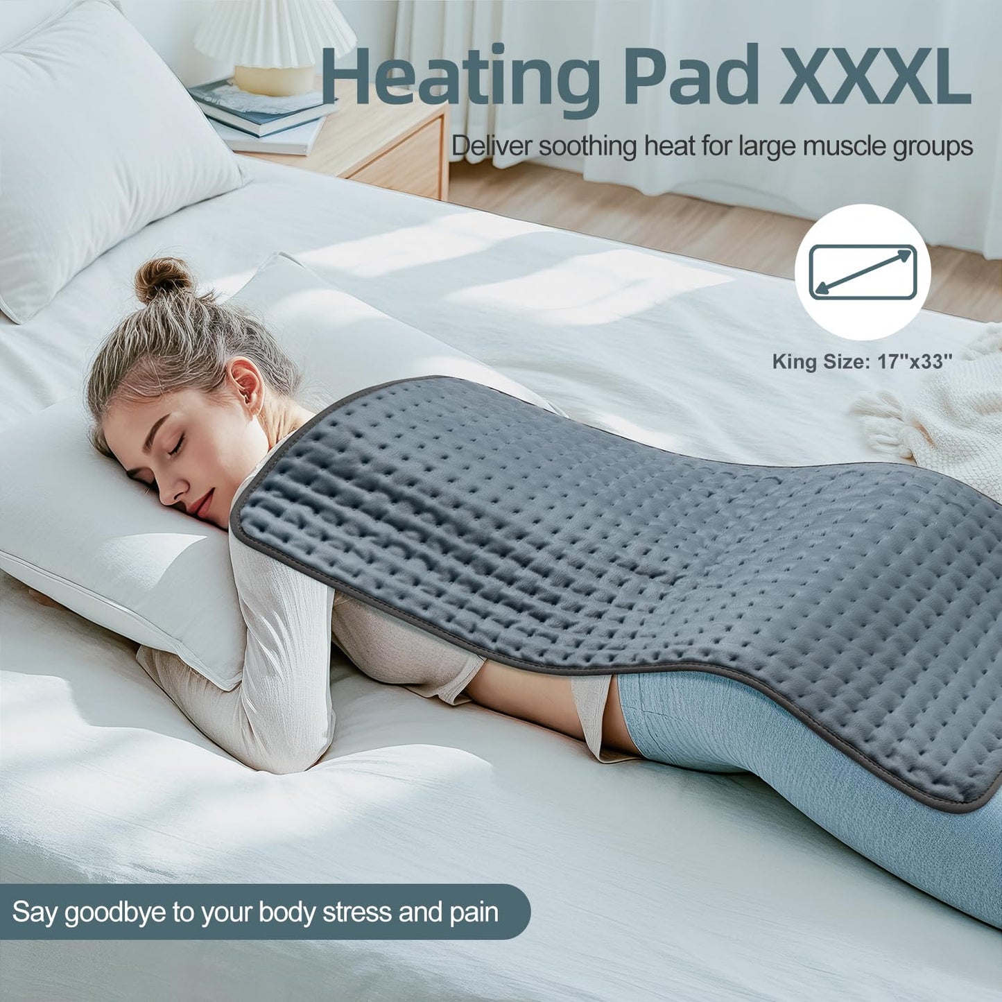 XXXL Heating Pad for Back Pain Relief, Heated Pad for Neck/Shoulders/Legs/Knees/Feet/Cramps, 6 Heat Settings Auto-Off, Heat Pads for Women, Birthday Mothers Day Gifts for Mom Wife Grandma Her, 17"x33"