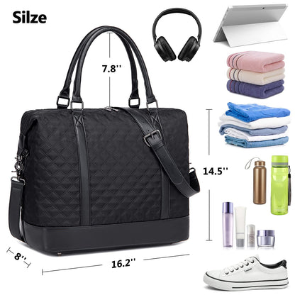 Women Ladies Weekender Carry-on Tote Bag Overnight Duffel in Trolley Handle (Quilted black)