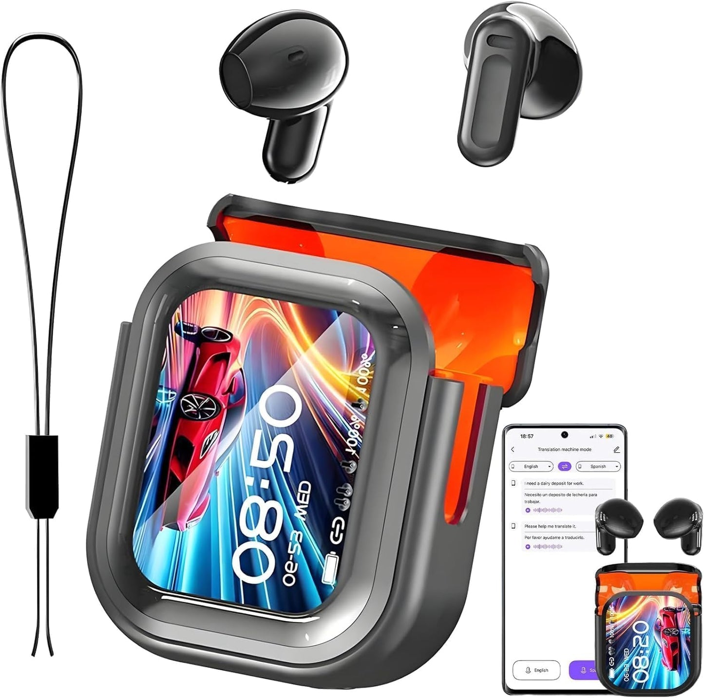 NE20 Earbuds, 2025 New NE20 AI Translation Earbuds in Real Time, Language Translator Headphones with LCD Touch Screen Audifonos Traductores Inglés Español Support 135 Languages for Travel