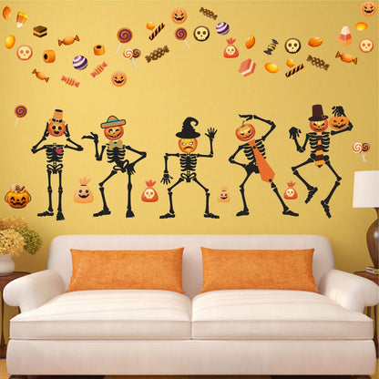 Halloween Skull Wall Decal Halloween Wall Stickers Skeleton Ghosts Pumpkin Candy Wall Decals Gothic Funny Halloween Window Clings Peel and Stick for Kids Bedroom Living Room Window Halloween Party Decor