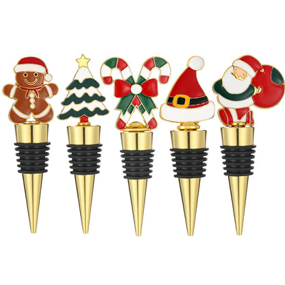 5 pcs Christmas Wine Stopper Christmas Wine Bottle Stoppers for Xmas Decor Winter Decor-Wine and Beverage Bottle Stopper for Christmas,Christmas Decoration Wine Stopper (Red and Green)