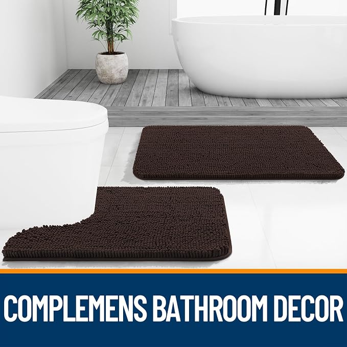 OLANLY Bathroom Runner Rugs 47x17, Extra Soft Absorbent Chenille Bath Rugs, Rubber Backing Quick Dry, Machine Washable Long Bath Mats for Bathroom Floor, Tub and Shower, Home Decor Accessories, Brown