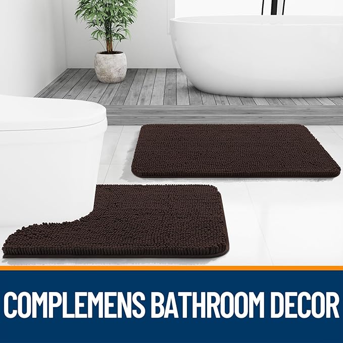 OLANLY Large Bathroom Rugs 59x35, Extra Soft Absorbent Chenille Bath Rugs, Rubber Backing Quick Dry, Machine Washable Bath Mats for Bathroom Floor, Tub and Shower, Home Decor Accessories, Brown