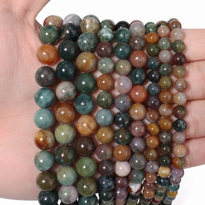 35pcs 10mm Natural Stone Beads Indian Agate Beads Energy Crystal Healing Power Gemstone for Jewelry Making, DIY Bracelet Necklace
