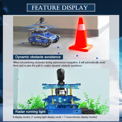 Smart Tank Robot Car ROS SLAM with LIDAR, Aluminum Alloy Chassis, Display, HD Camera, Support SLAM Mapping Navigation and Autonomous Driving (with Raspberry Pi 4B 4GB), AI Tracked Car (Blue)