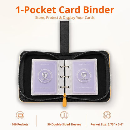 1 Pocket Card Binder with Zipper, 100 Pockets Mini Trading Card Album, Premium PU Leather Single Card Binder, Small Display Folder for TCG & Sports Cards