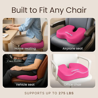 Sleepavo Office Chair Cushion - Seat Cushion for Tailbone Pain Relief - Butt Pillow for Coccyx, Sciatica, and Lower Back Pain - Orthopedic Chair Pad for Lumbar Support in Office Desk (Pink)