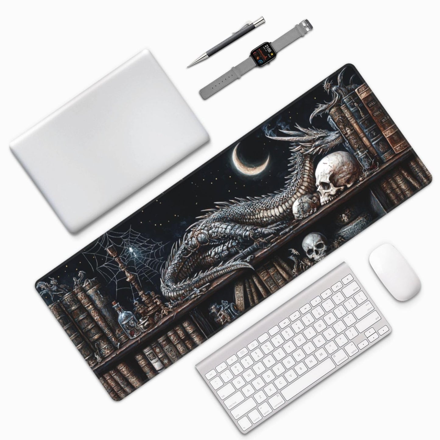 Mystical Dragon Mouse Pad 31.5 X 11.8 Inch Big Desk Rubber Base Stitched Edges Keyboard Pad XXL Mouse Mat for Home Game and Office