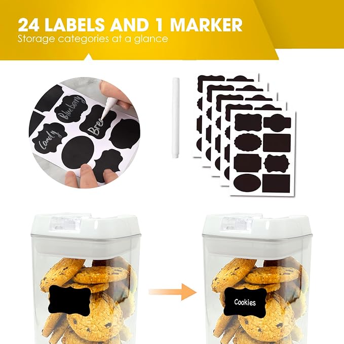 Airtight Food Storage Containers with Lids, 7 PCS BPA Free Kitchen Canisters for Pasta, Dry Food, Flour and Sugar, Plastic Canisters for Pantry Organization and Storage