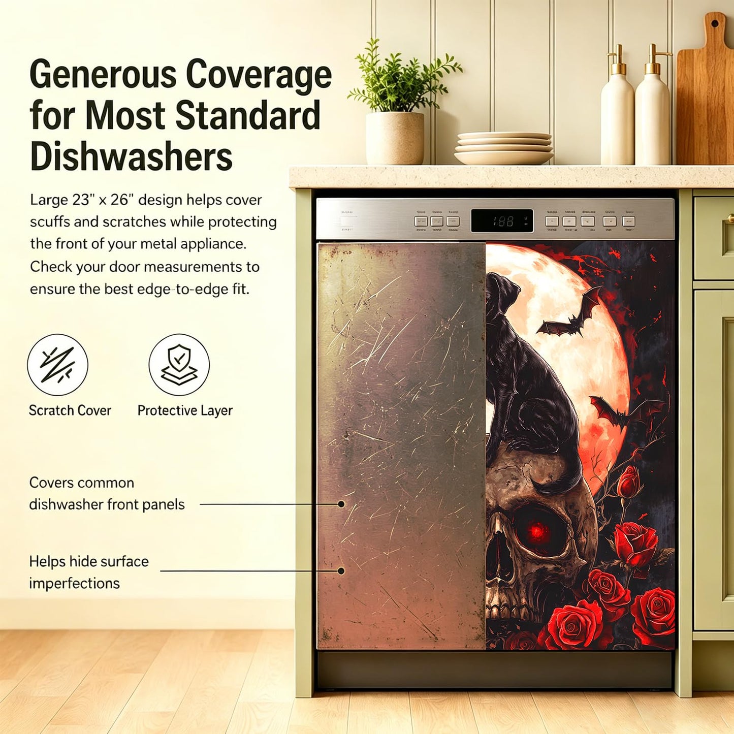 Dishwasher Magnets Decorative Cover Dog, Halloween Magnetic Dishwasher Cover for Fronts Panel, 23x26 Inch Refrigerator Magnet Decal Cover Sticker for Kitchen Decoration