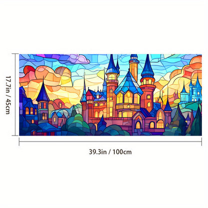 HOMETITUTE Stained Glass Castle Pattern Rainbow Window Film 39.3x17.7 inches Non-Adhesive Removable Reusable for Glass Door Home and Office Bedrooms PVC Static Cling Sticker