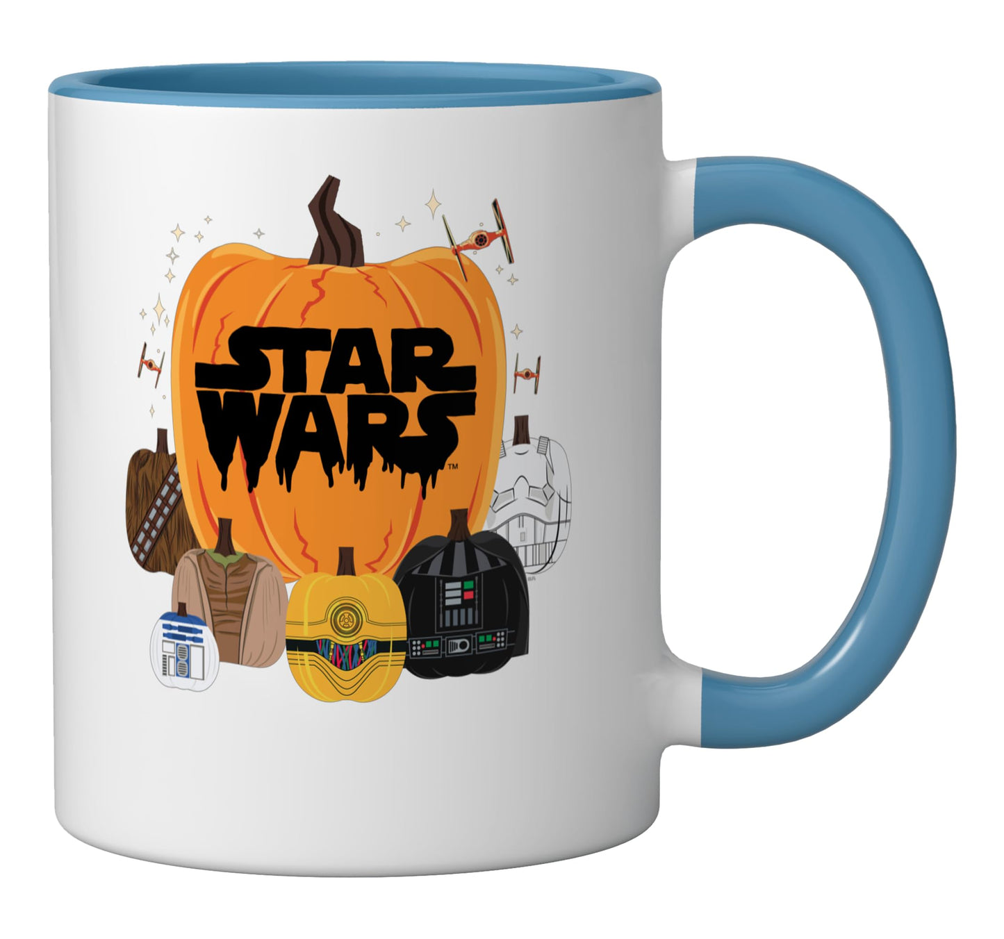 Star Wars Halloween Pumpkin Characters Group Ceramic Mug, Blue/White