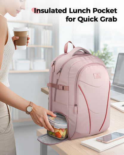 MATEIN HER Laptop Work Backpack with Lunch Compartment for Women, Water Resistant Work Backpack for Office Commute with RFID Pocket, Teacher Nurse College School Bag Fits up to 17 inch Computer, Pink