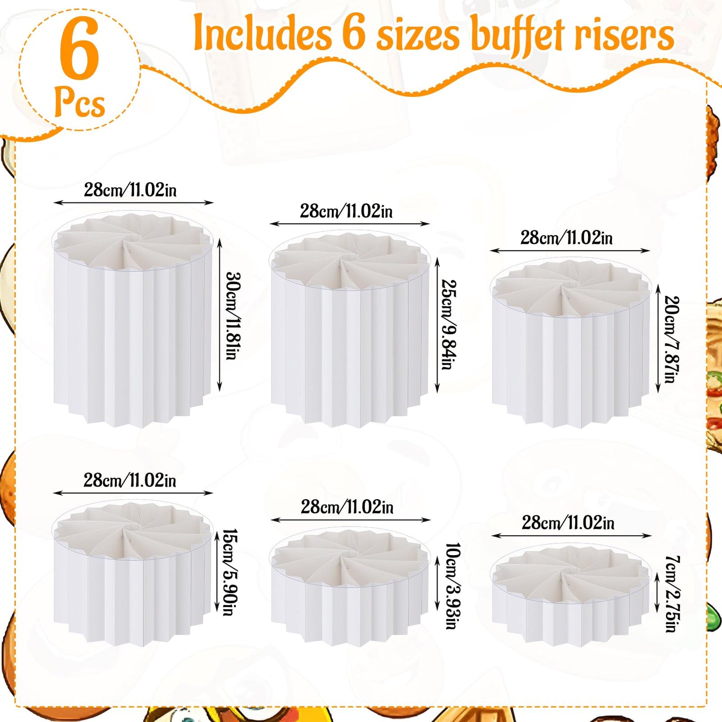 Ovveroche 6 Pcs Buffet Risers Food Display for Buffet Table, Acrylic Foldable Cardboard Cake Stands for Dessert Cake Food Jewelry Parties Birthday Wedding Decoration