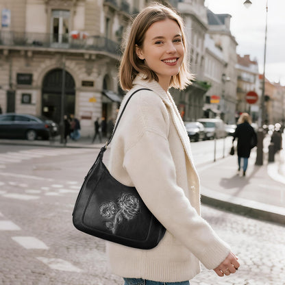 VIMUTI Small Shoulder Bag for Women, Vegan Leather Embossed Hobo Purse with Underarm Strap, Compact Daily Handbag (Black)