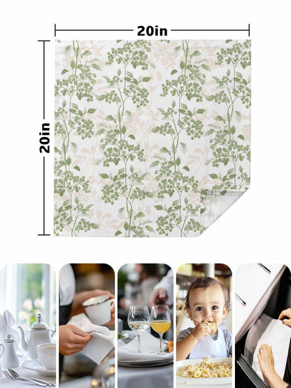 Sage Green Leaves Cloth Napkins Set of 6 - Washable Dinner Napkins Reusable Table Napkins for Home Party Weeding Dining Table Setting Decoration,Oversized 20"x20" Wildflower Herbs Floral Spring Summer