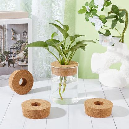 OLYCRAFT 4 Pack Cork Lids for Glass Planters 3.1~3.4 Inch Hydroponic Lids 1.2 Inch Thick Terrarium Cork Covers with 1.2 Inch Hole Natural Cork Stoppers for Hydroponic Plant Propagation Growing Vases