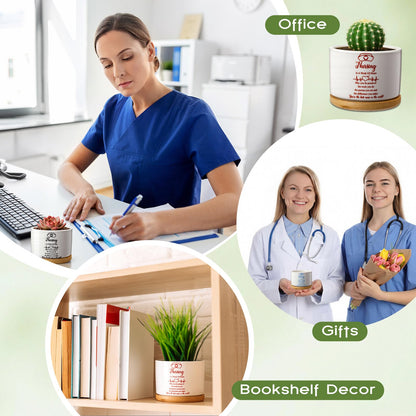 Yungyan 6 Pcs Nurse Week Gifts Bulk 2026 Nurse Appreciation Succulent Plant Pot Nursing is a Work of Heart Ceramic Flower Planter Accessories for Graduation Season Hospital Plant Not Included