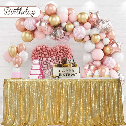 PartyDelight Sequin Table Skirt 9ft Gold for Round/Rectangle/SquareTables for Birthday Party Wedding Christmas