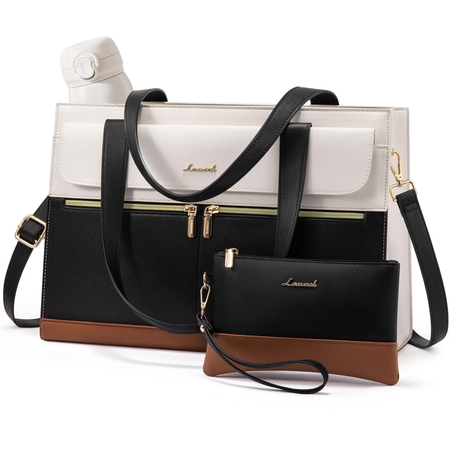 LOVEVOOK Laptop Bag for Women 15.6 Inch Laptop Tote Work Bag Professional Leather Computer Briefcase Waterproof Handbag Shoulder Bag Large Capacity Business Teacher Office Bag Crossbody Purse