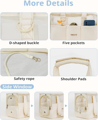 ONECUTE Dog Purse Carrier for Small Dogs Rabbit cat with Large Pockets, Cotton Bag, Dog Carrier Soft Sided, Collapsible Travel Puppy Carrier (Beige Breathable, 13.6" L x 6.5" W x 10.0" H)