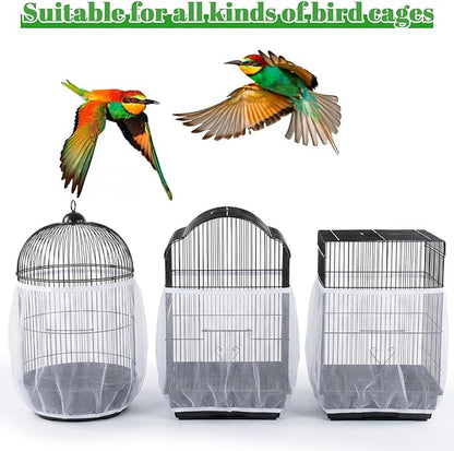 Bird Cage Netting Seed Catcher, White Adjustable Large Bird Cage Seed Catcher Stretchy Birds Cages Cover, Easy to Install, Fits Most Cages, Ideal for Parrots Enclosures