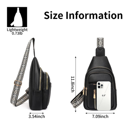 FALAN MULE Small Crossbody Sling Bags Fanny Packs Leather Purses Chest Bag for Women (Black)