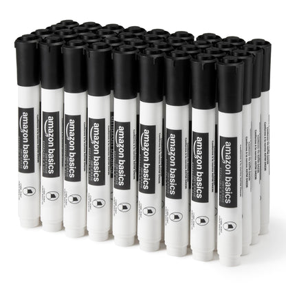 Amazon Basics Low-Odor Dry Erase Whiteboard Markers, Chisel Tip, Quick-Dry, Black, 36-Pack