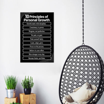 PSYYSP Motivational Wall Art 10 Principles Of Personal Growth Inspirational Poster For Office Men Women Desk Decor Small Success Quotes Canvas Print Framed Discipline Mindset Wall Sign 12x18 Inch