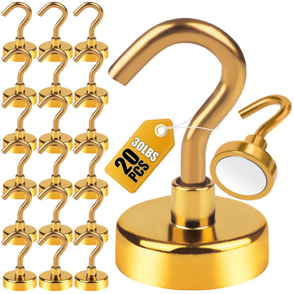 DIYMAG Magnetic Hooks Gold, 30Lbs Strong Heavy Duty Cruise Magnet S-Hook for Classroom, Fridge, Hanging, Cabins, Grill, Kitchen, Garage, Workplace and Office Etc, (20 Pack)