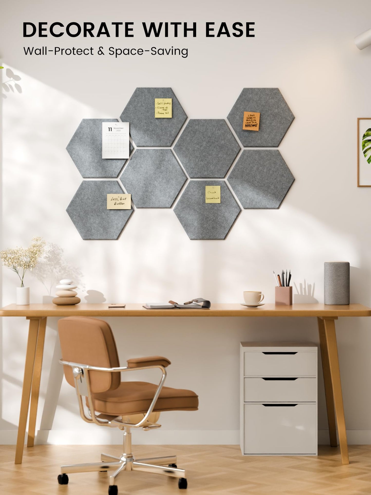 Fluxynara Hexagon Cork Board Alternative for Walls Decor-8-Pack Felt Bulletin Board Tiles,with 30 Pushpins,50 Adhesive Tabs for Office,Classrooms & Home Pin Board Felt Board-Blue Gray