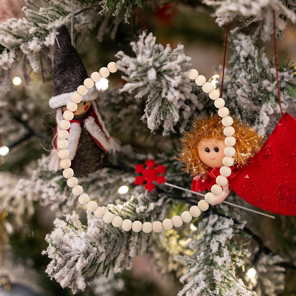 Toddmomy DIY Wood Bead Garland Set with Beaded Hoop Wreath 11.81In for Halloween Christmas Party Decoration and Creative Home Garden Craft Projects