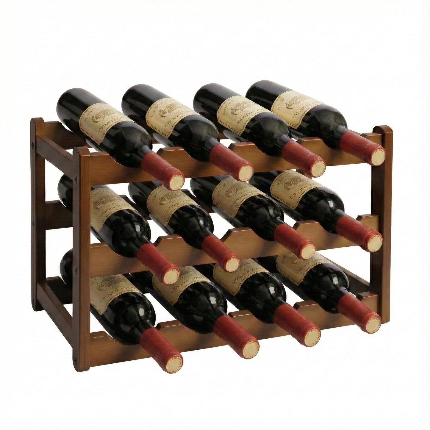 Janedream Bamboo Wine Rack 3-Tier 12 Bottle, Freestanding Countertop Wine Storage Shelf, Sturdy Natural Wine Holder Display Cabinet for Kitchen, Pantry, Dining Room & Home Bar (3 Tier)