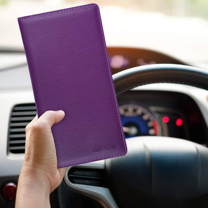 Wisdompro Car Registration and Insurance Holder - Premium PU Leather Vehicle Glove Box Organizer Wallet for Document, License, Card and Other Essentials (Purple)