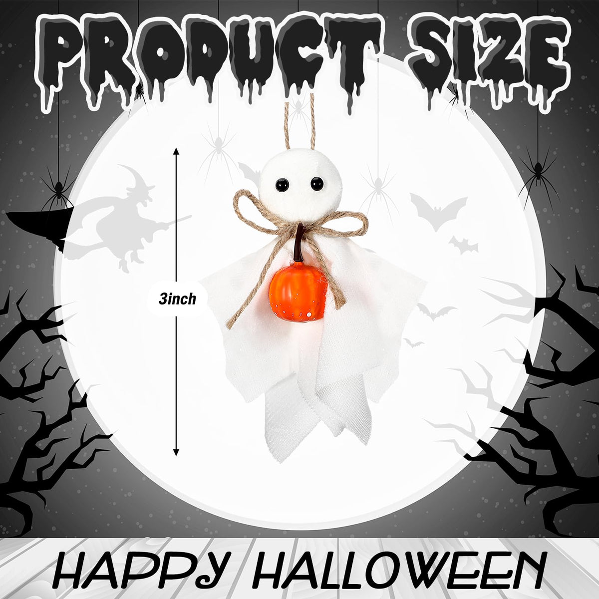 Civaner 24 Pcs Halloween Hanging Ghost Ornaments Mini Ghost Ornaments for Halloween Tree 3 Inch Cute Hanging Farmhouse Rustic Boo with Pumpkin Decorations for Haunted Party Yard Tree Decor