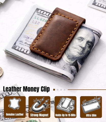 Routoboe Slim Magnetic Money Clip, Genuine Leather Business Card Holder, Gift Box Included