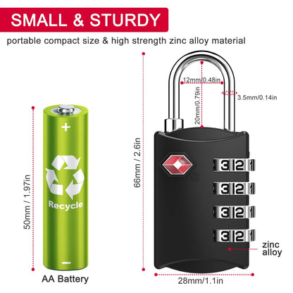 ZHEGE TSA Approved Luggage Lock for Train Travel, 4 Digit Combination Lock for School Gym Locker, Suitcase, Backpack, Cabinet, Drawer, Easy Read Dial with Alloy Body (1 Pack, Black)