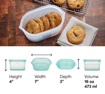 Zip Top Reusable Food Storage Bags | Medium Dish [Frost] | Silicone Meal Prep Container | Microwave, Dishwasher and Freezer Safe | Made in the USA