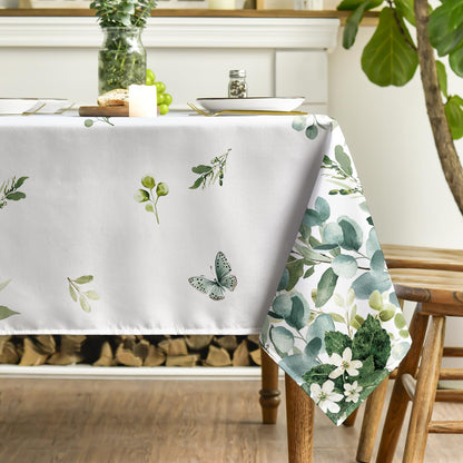 Horaldaily Spring Summer Tablecloth 60x84 Inch Rectangular, Eucalyptus Floral Table Cover for Party Picnic Dinner Decor